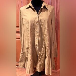 Free People Cotton Poplin Button Front Mini Shirt Dress in Chartreuse Size Small